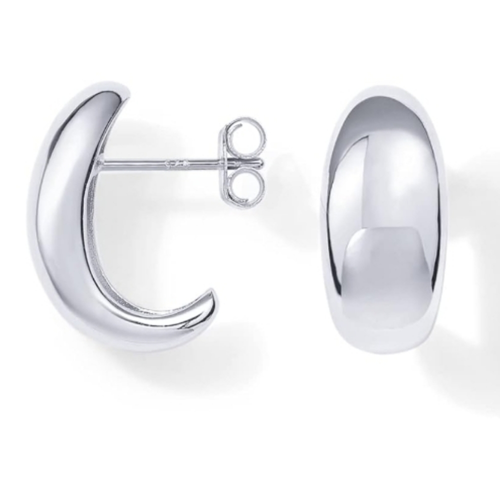 14K White Gold Plated Sterling Silver Post Dome Huggie Hoop Earrings